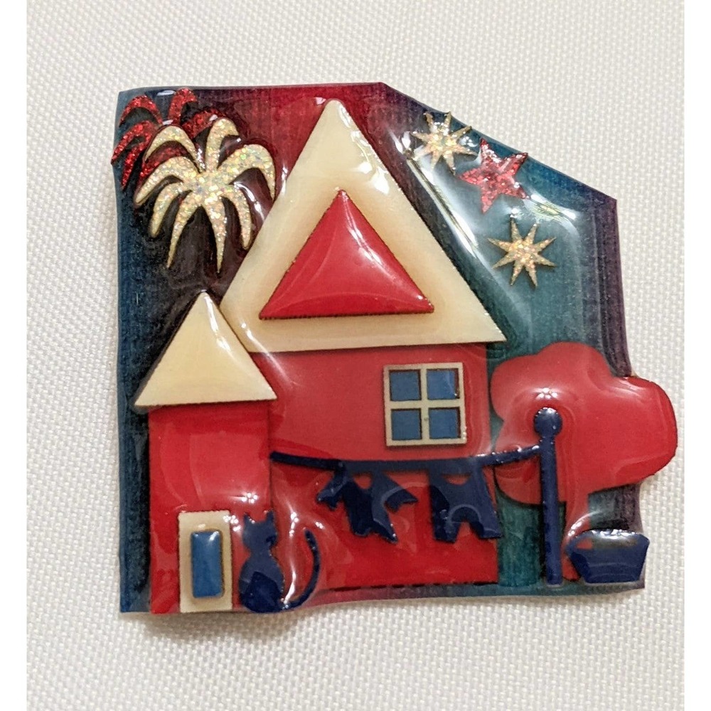 Vintage House pin brooch Lucinda red white blue fireworks 4th July patriotic